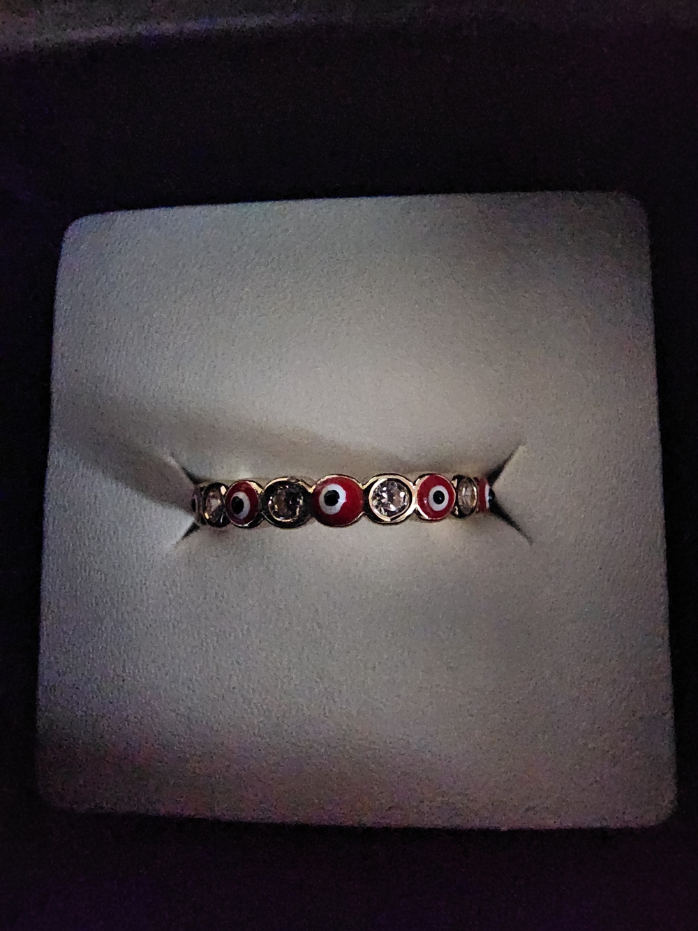 Gold Red Eye Beaded Stackable Ring - Picture 5 of 5